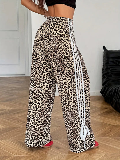 Leopardenmuster-Hose Damen – Y2K Straight Leg Stretch Casual Streetwear