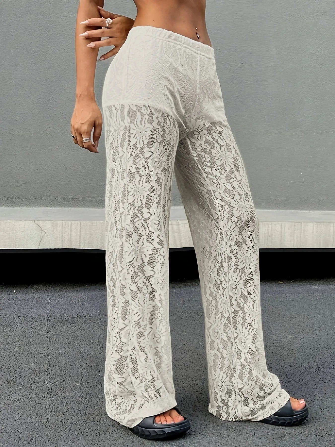 Transparente Spitzen-Hose Damen – Gerade Schnitt Jacquard Elegant Street Style
