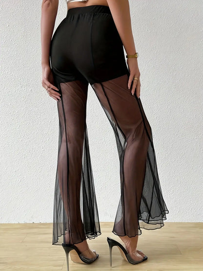 Weite Transparent-Schlaghose Damen – Perspective Style Sexy Nachtleben Streetwear