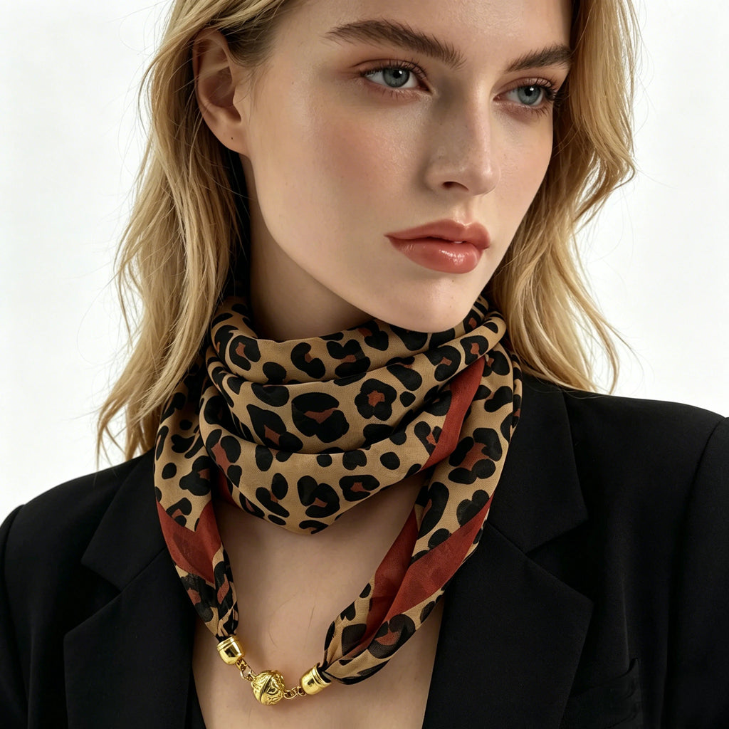 Leo-Print Chiffon-Halstuch mit Magnetverschluss - JWANOFFIZIELL