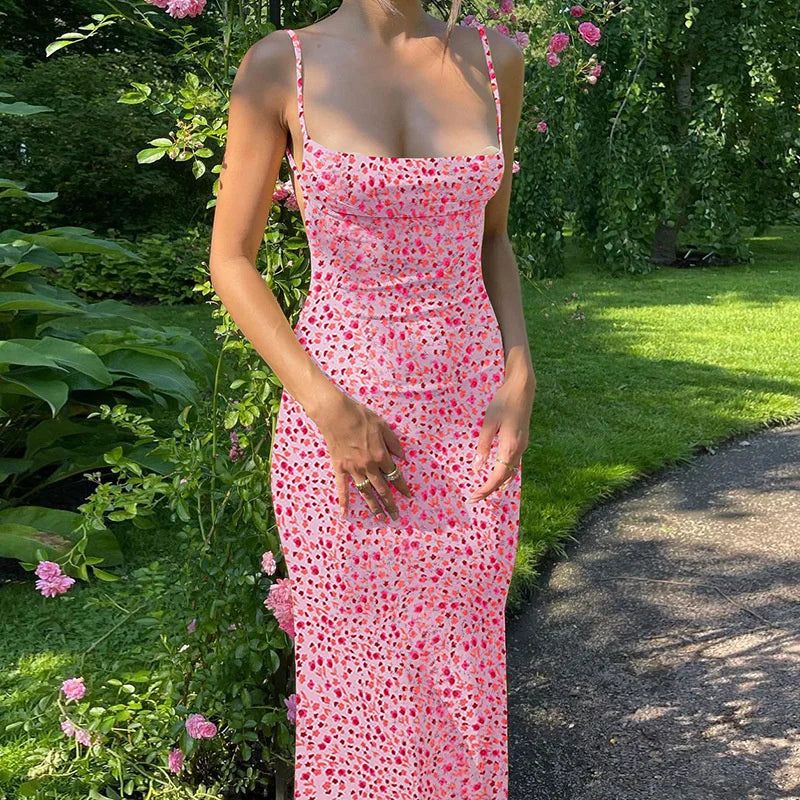 Blumen-Print Bodycon-Maxikleid Rückenfrei - JWANOFFIZIELL