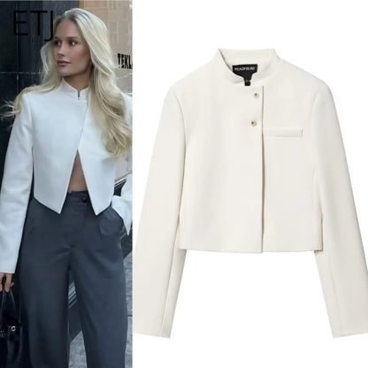 Eleganter Stehkragen Blazer in Weiß – Taillierter Business-Look