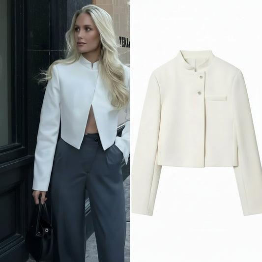 Eleganter Stehkragen Blazer in Weiß – Taillierter Business-Look