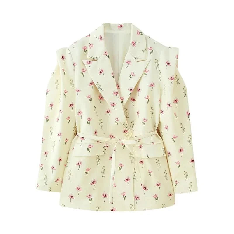 Print Schnür-Blazer Blumenmuster - JWANOFFIZIELL