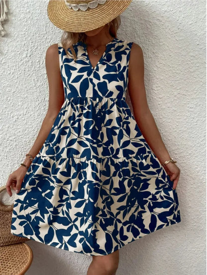 Damen Boho-Kleid mit Print, ärmellos, V-Ausschnitt