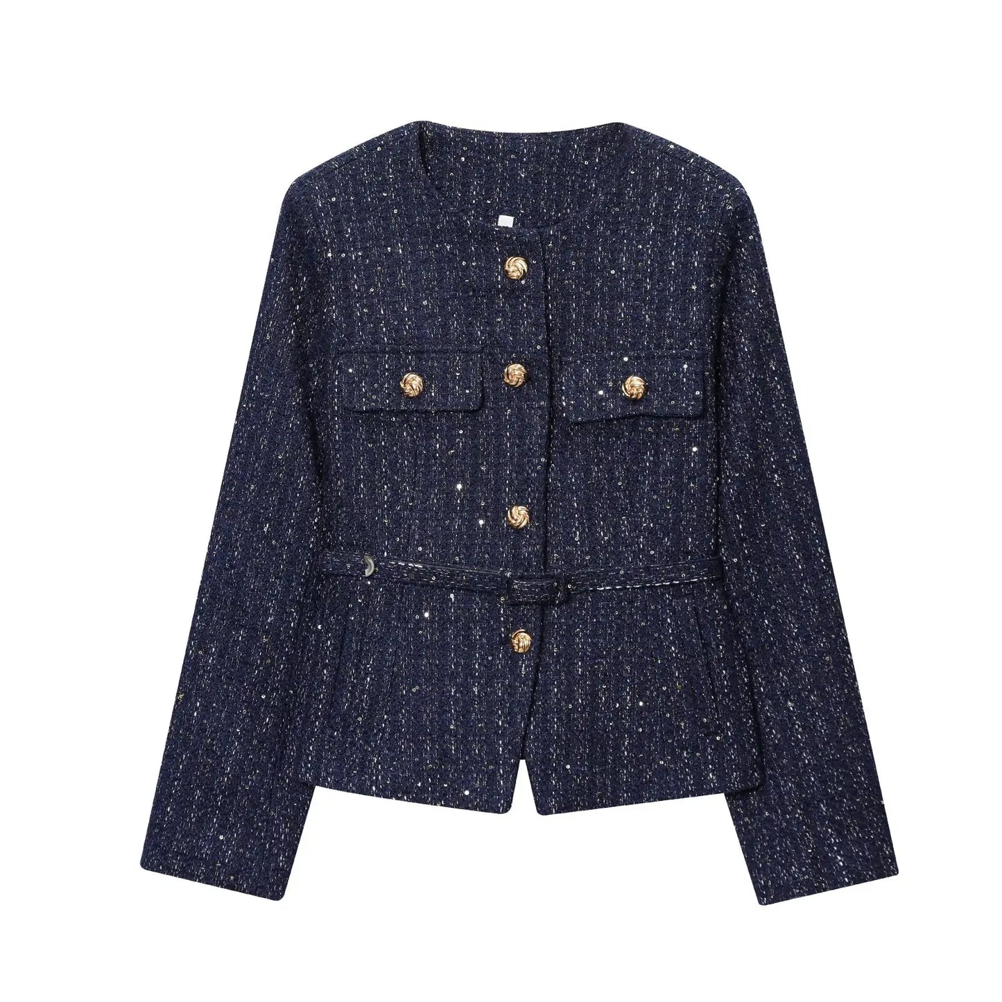 Luxuriöse Pailletten-Jacke mit Gürtel – Glamouröse Festliche Blazer-Jacke für Besondere Abende