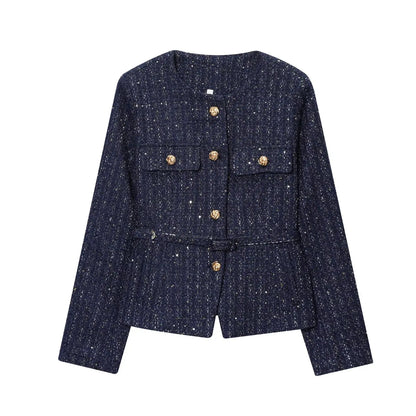 Luxuriöse Pailletten-Jacke mit Gürtel – Glamouröse Festliche Blazer-Jacke für Besondere Abende