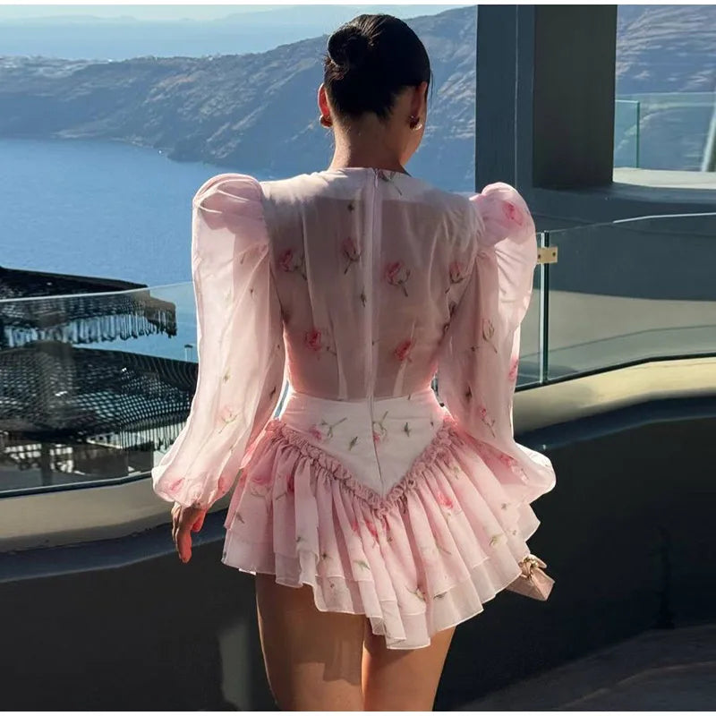 Rosen-Print Satin-Playsuit mit Rüschen - JWANOFFIZIELL