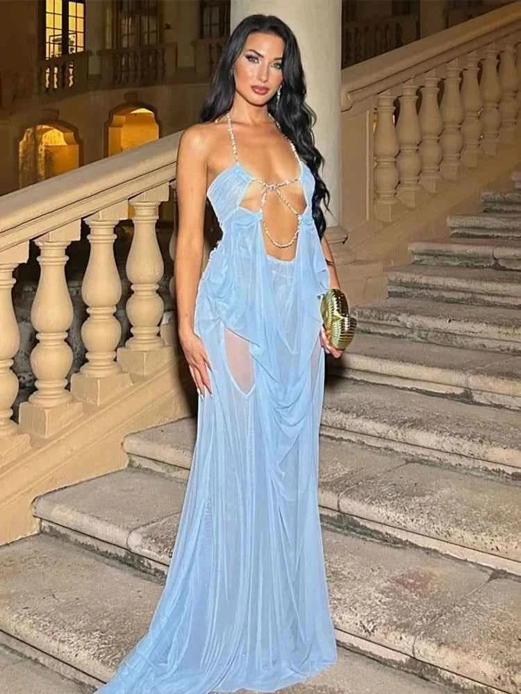 Glamour Kettenkleid in Blau - JWANOFFIZIELL
