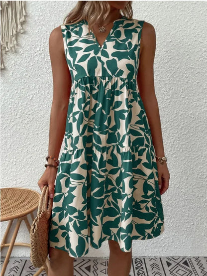 Damen Boho-Kleid mit Print, ärmellos, V-Ausschnitt