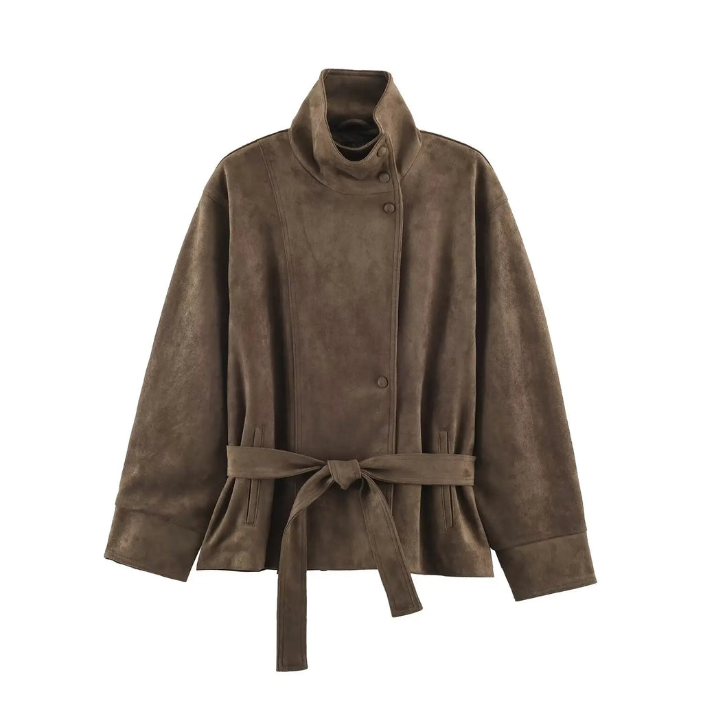 Veloursleder-Jacke Gürtel Minimal - JWANOFFIZIELL