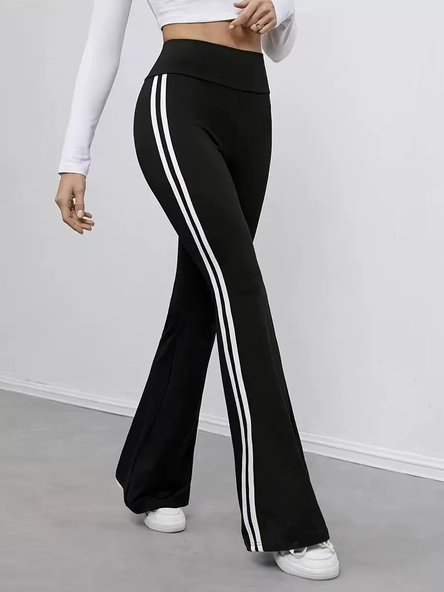 High-Waist-Hose Damen Schwarz – Weißer Seitenstreifen Slim Fit Sporty-Chic