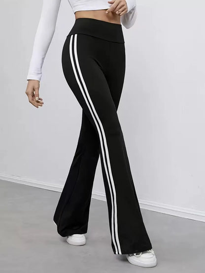 High-Waist-Hose Damen Schwarz – Weißer Seitenstreifen Slim Fit Sporty-Chic