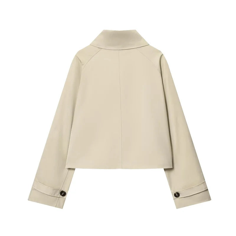 Kurzer Damen-Trenchcoat – Leichte Windbreaker-Jacke mit Knöpfen für Übergangszeit