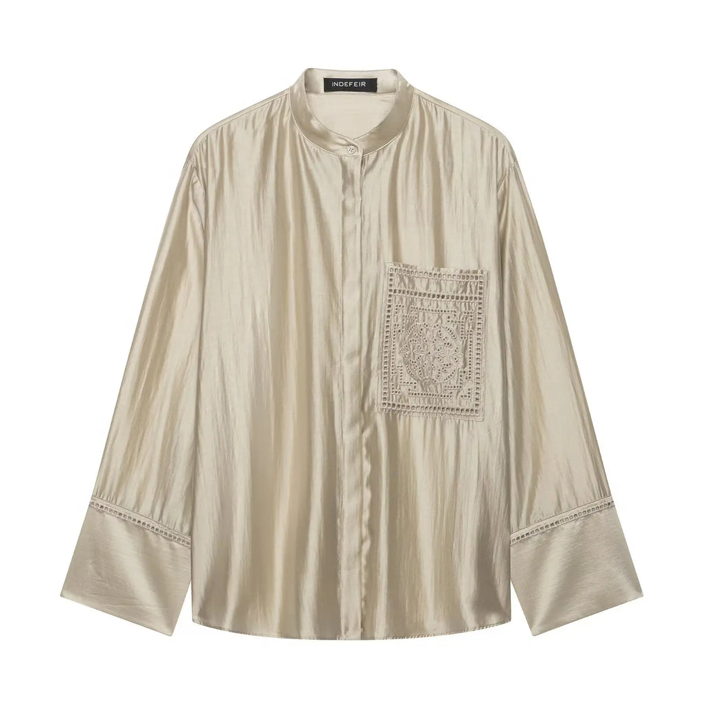 Bestickte Satin-Bluse mit Stehkragen - JWANOFFIZIELL