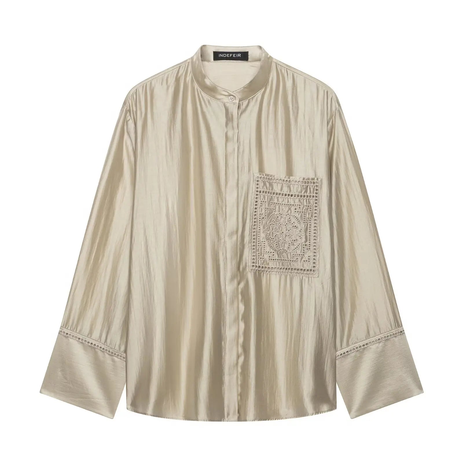 Bestickte Satin-Bluse mit Stehkragen - JWANOFFIZIELL