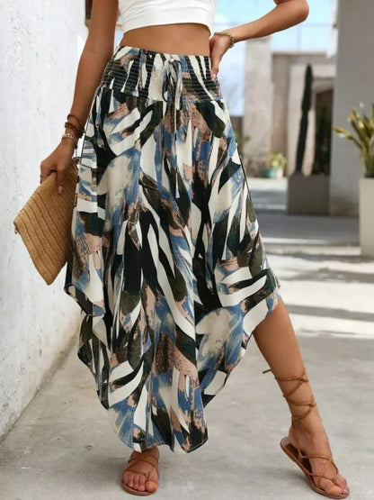 Damen Boho Maxi Rock mit Print Hoher Bund Strandrock