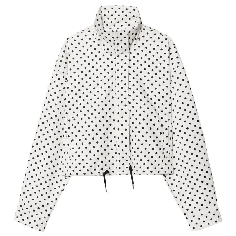 Damen Oversized Polka Dot Bomber Jacke Crop Zip-Up
