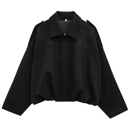 Damen Bomber Jacke Wildleder Reißverschluss High Street Cropped