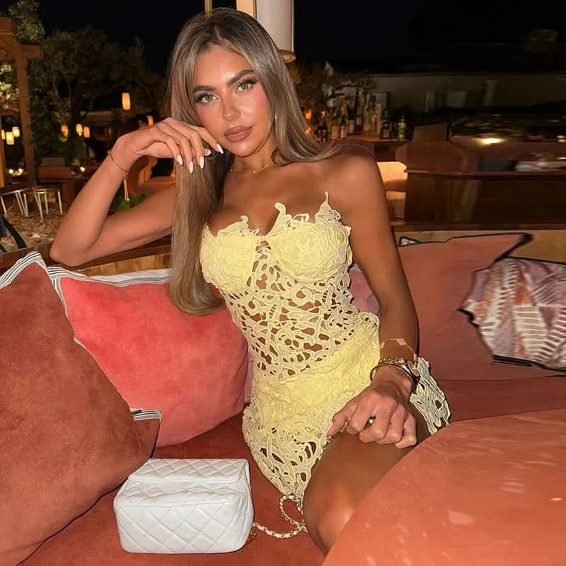Cut-Out Boho Minikleid in Gelb - JWANOFFIZIELL