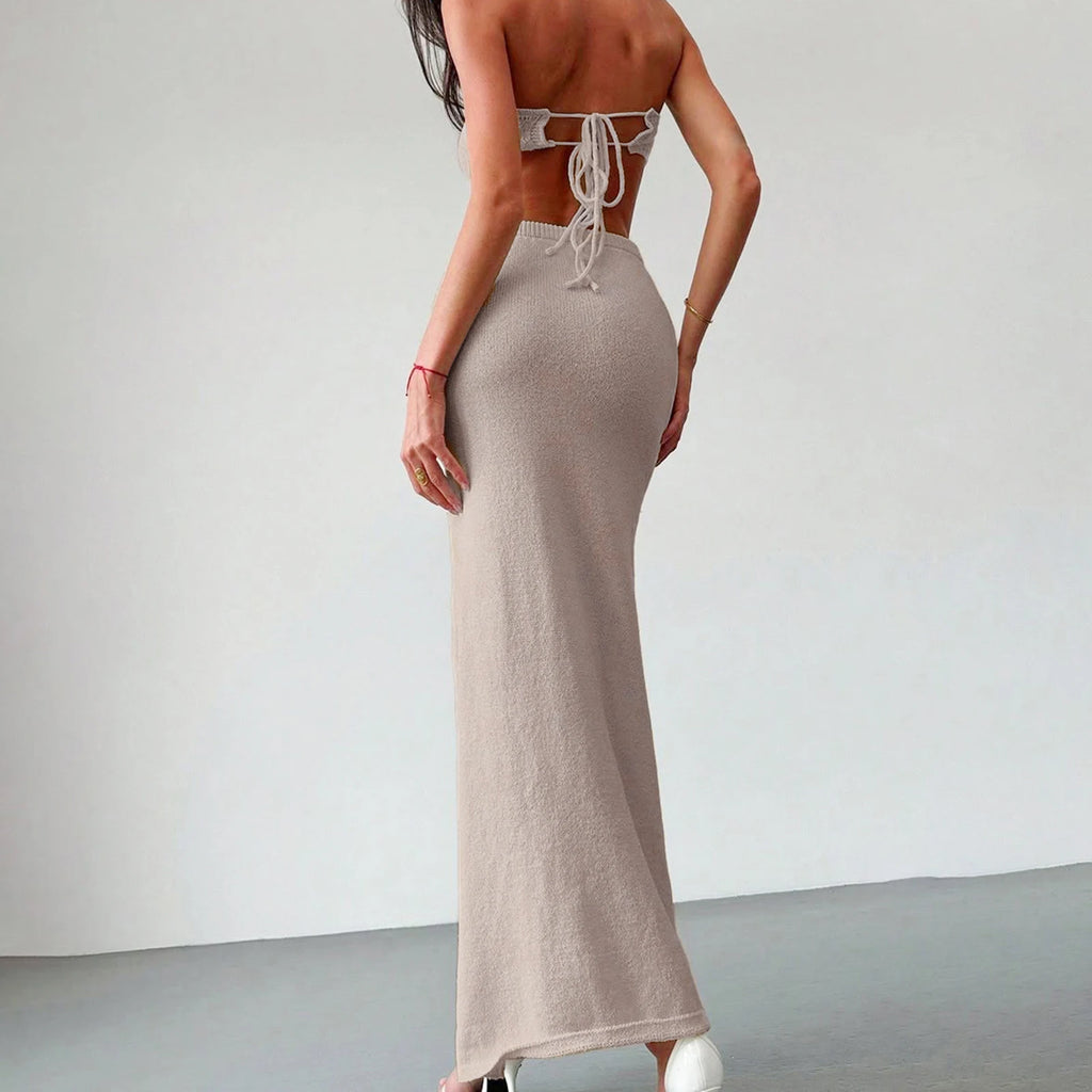3D-Blüten Bandeau-Top & Maxirock Strick-Set - JWANOFFIZIELL