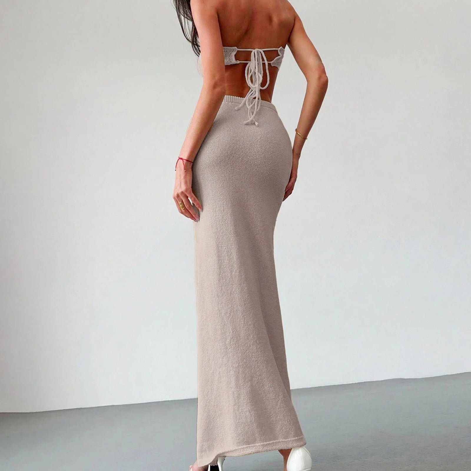 3D-Blüten Bandeau-Top & Maxirock Strick-Set - JWANOFFIZIELL