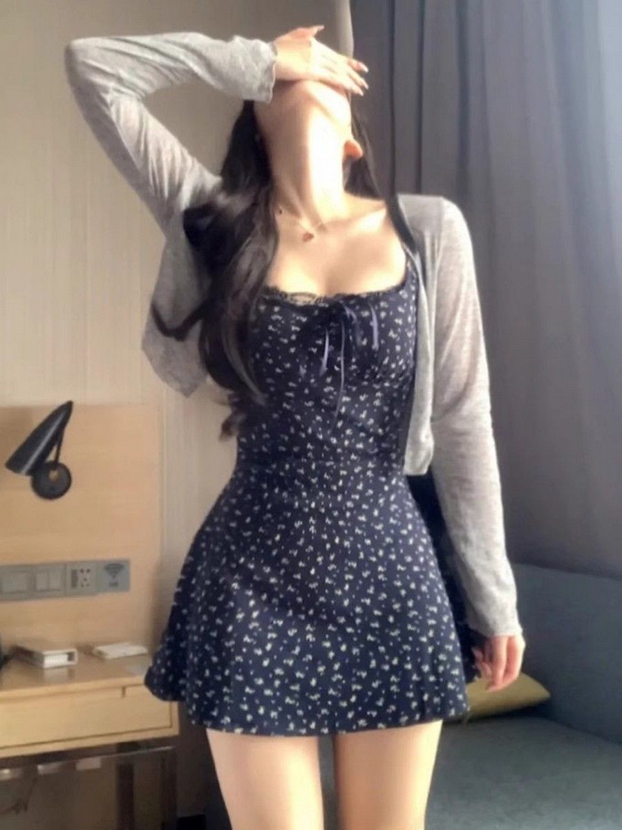 Women's Floral Mini Dress Spaghetti Straps Fitted